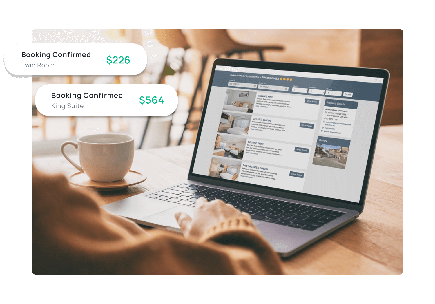 GuestPoint's accommodation booking systems or booking engine shown on a laptop screen